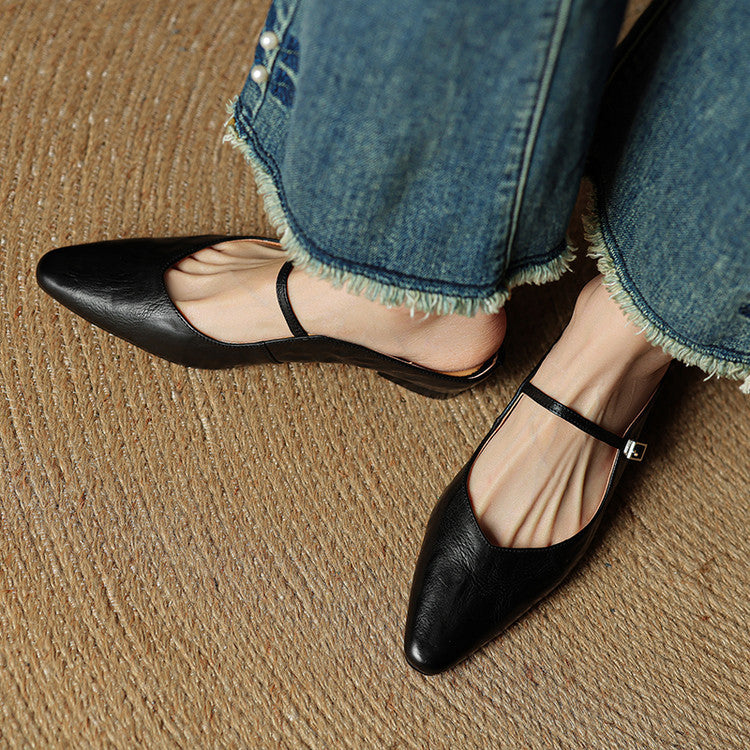 Slingpumps Damen mit Spitzer Zehenpartie Knöchelriemen und Niedrigem Absatz