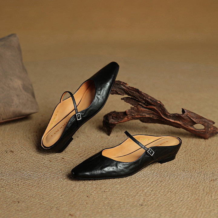 Slingpumps Damen mit Spitzer Zehenpartie Knöchelriemen und Niedrigem Absatz