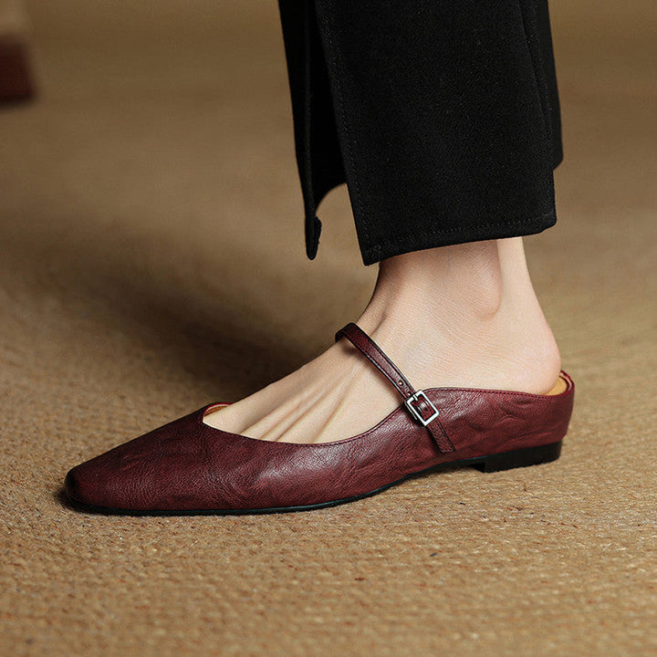 Slingpumps Damen mit Spitzer Zehenpartie Knöchelriemen und Niedrigem Absatz