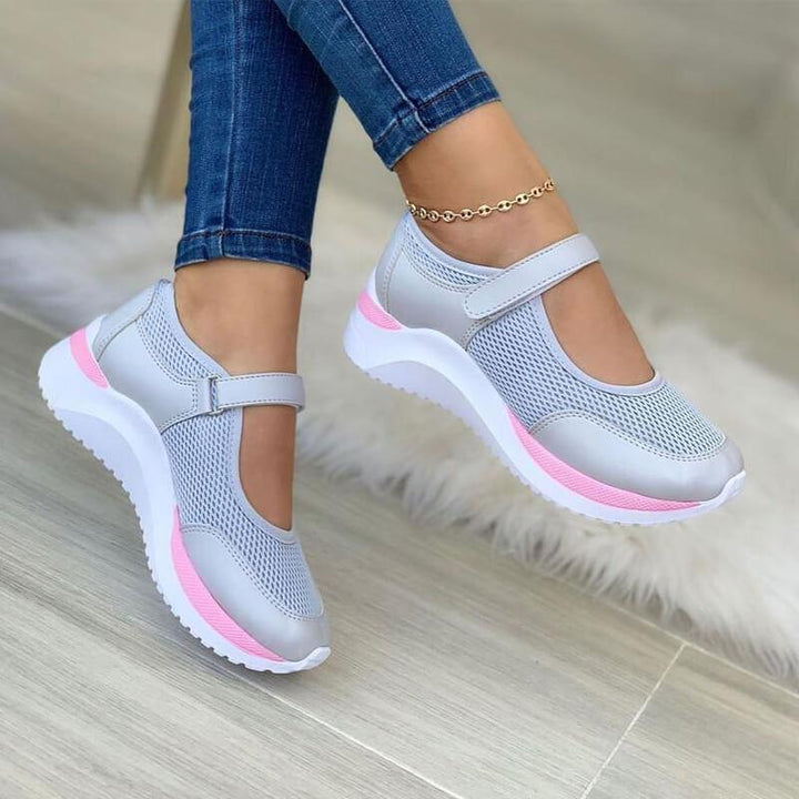 Sneaker Damen mit Netzmuster und Mary-Jane-Riemen und Plattformsohle