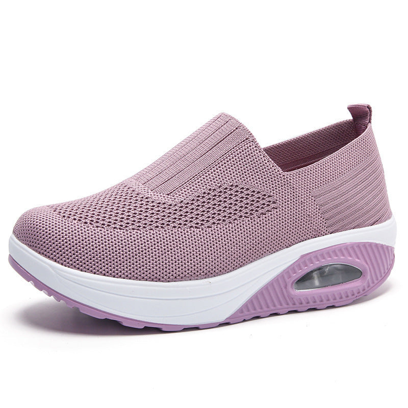 Sneaker Damen mit Netzoberfläche und Rippenpaneel auf Plateau-Keilsohle mit transparenter Sohlenöffnung