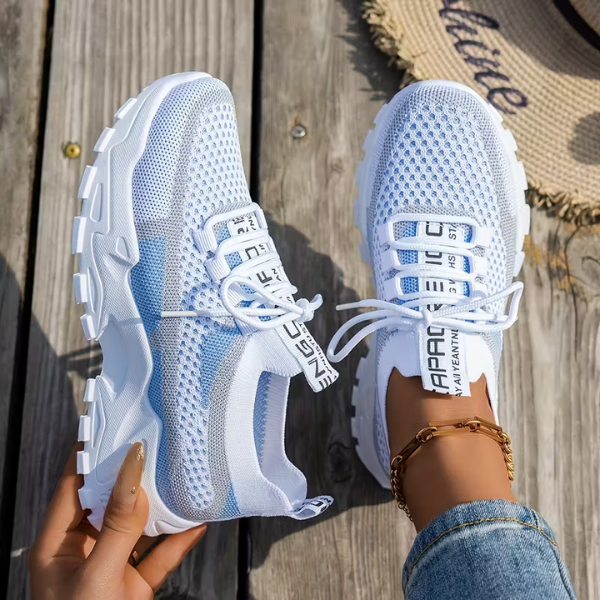 Sneaker Damen mit Netzobermaterial und Zweifarbigem Blockpanel und Plateausohle