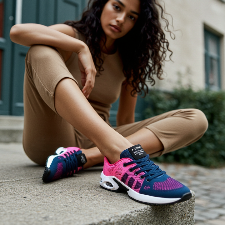 Sneaker Damen mit Schnürsenkel Netzartiger Oberfläche und Luftkissenabsatz
