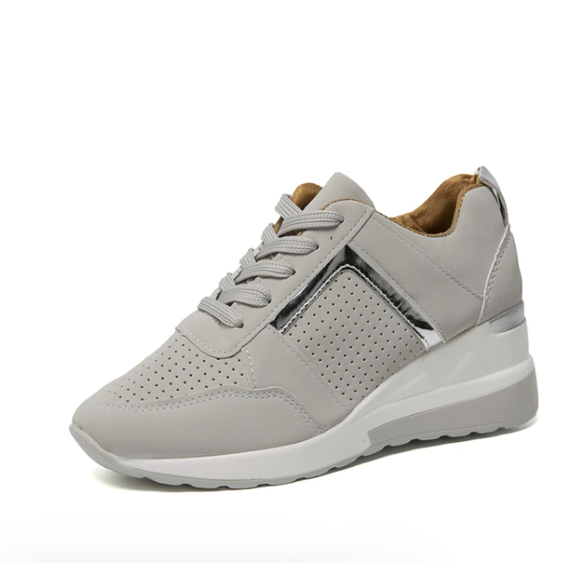 Sneaker Damen mit Schnürsenkel Perforierter Oberflächenstruktur und Keilabsatz