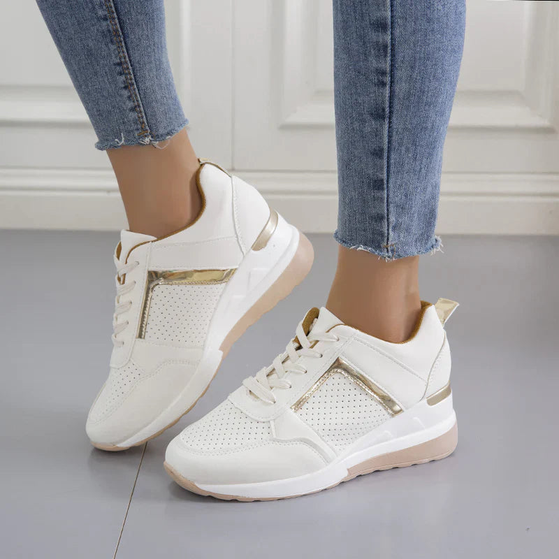 Sneaker Damen mit Schnürsenkel Perforierter Oberflächenstruktur und Keilabsatz