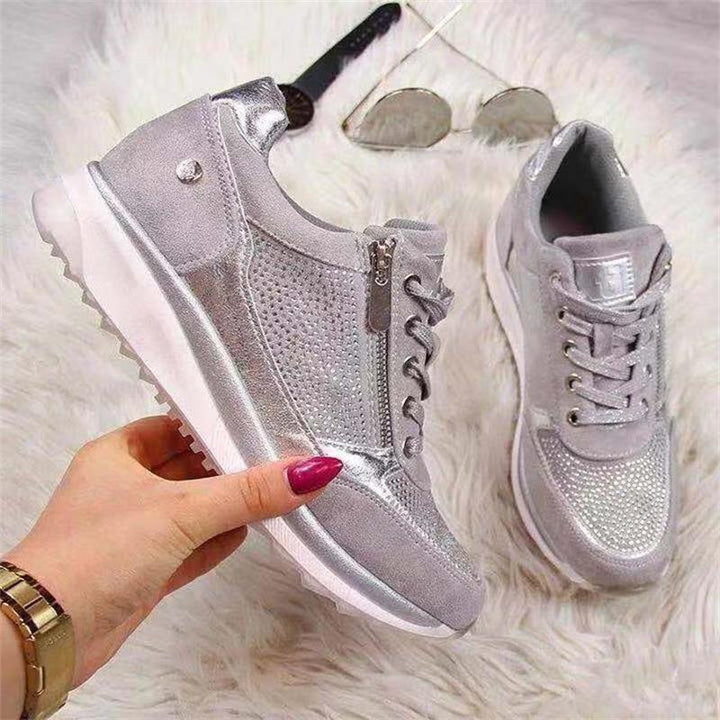Sneaker Damen mit Strass-Besatz und Reißverschluss und Keilsohle
