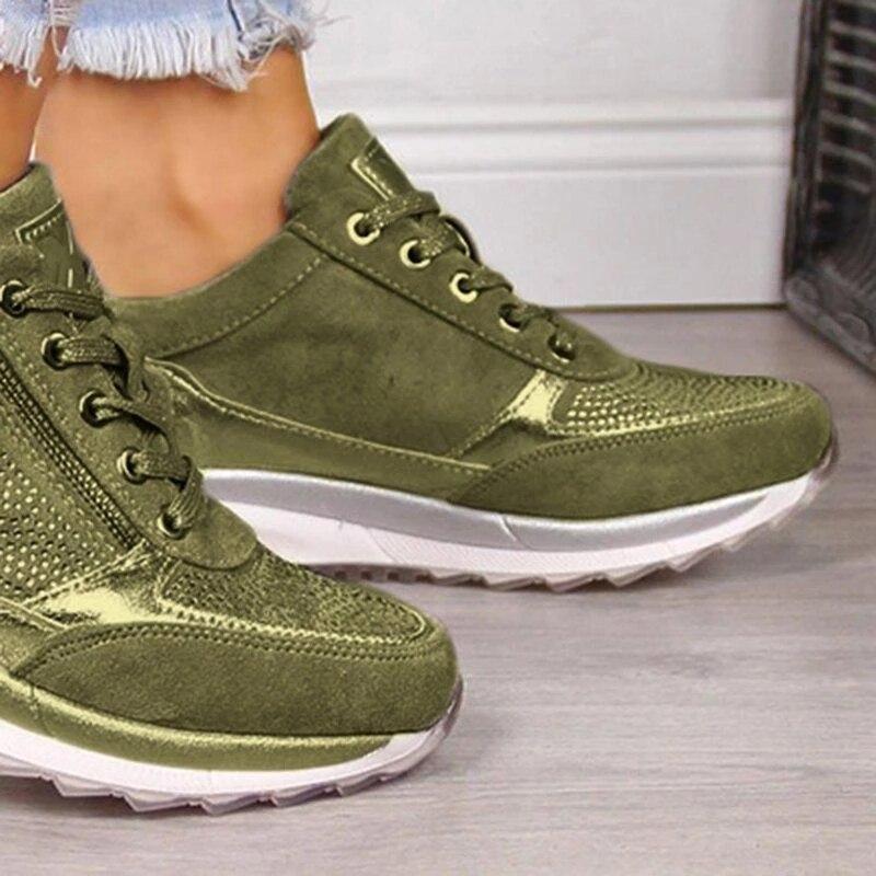 Sneaker Damen mit Strass-Besatz und Reißverschluss und Keilsohle