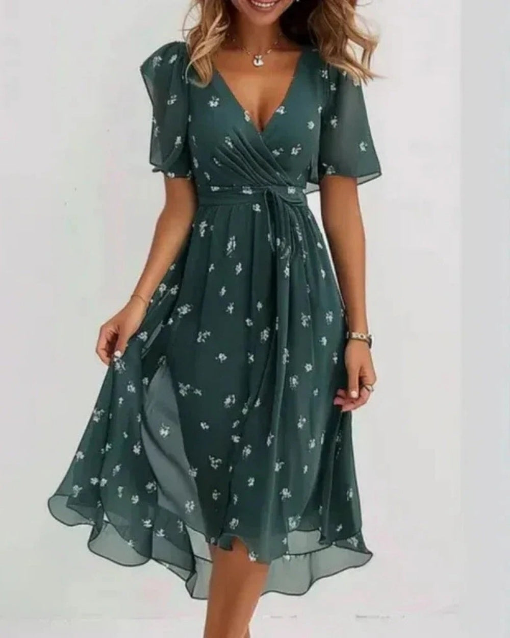 Solveig | Damen florales Cocktail Sommer Midikleid