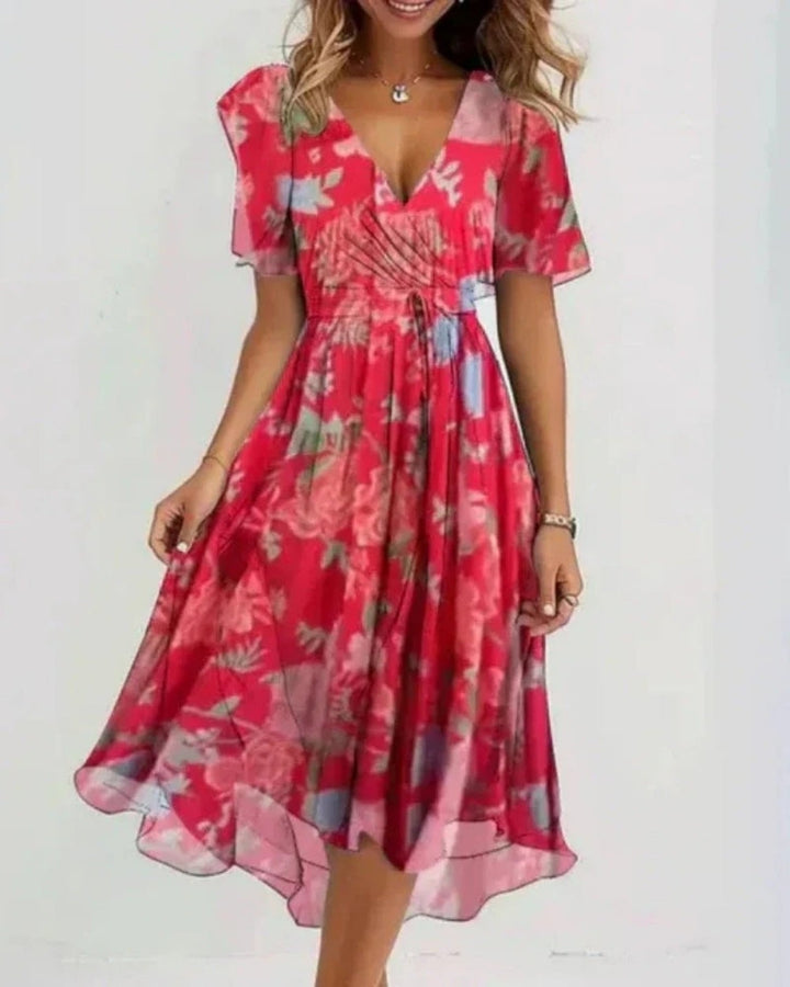 Solveig | Damen florales Cocktail Sommer Midikleid