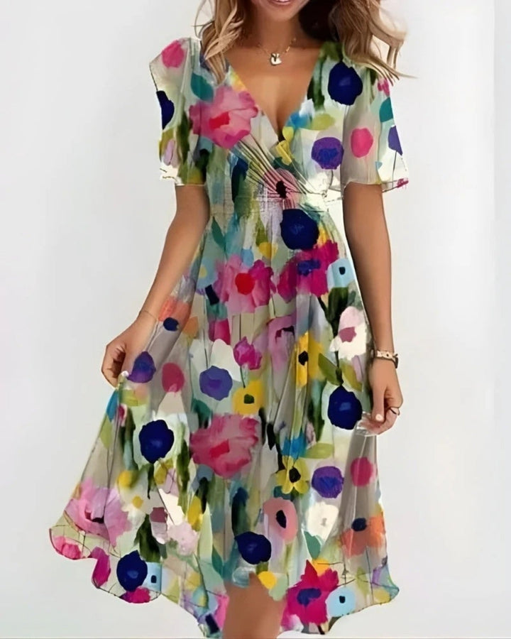 Solveig | Damen florales Cocktail Sommer Midikleid