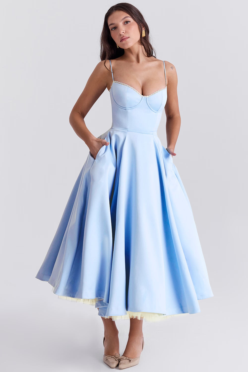 Sophia | Damen glänzendes Satin Abendkleid