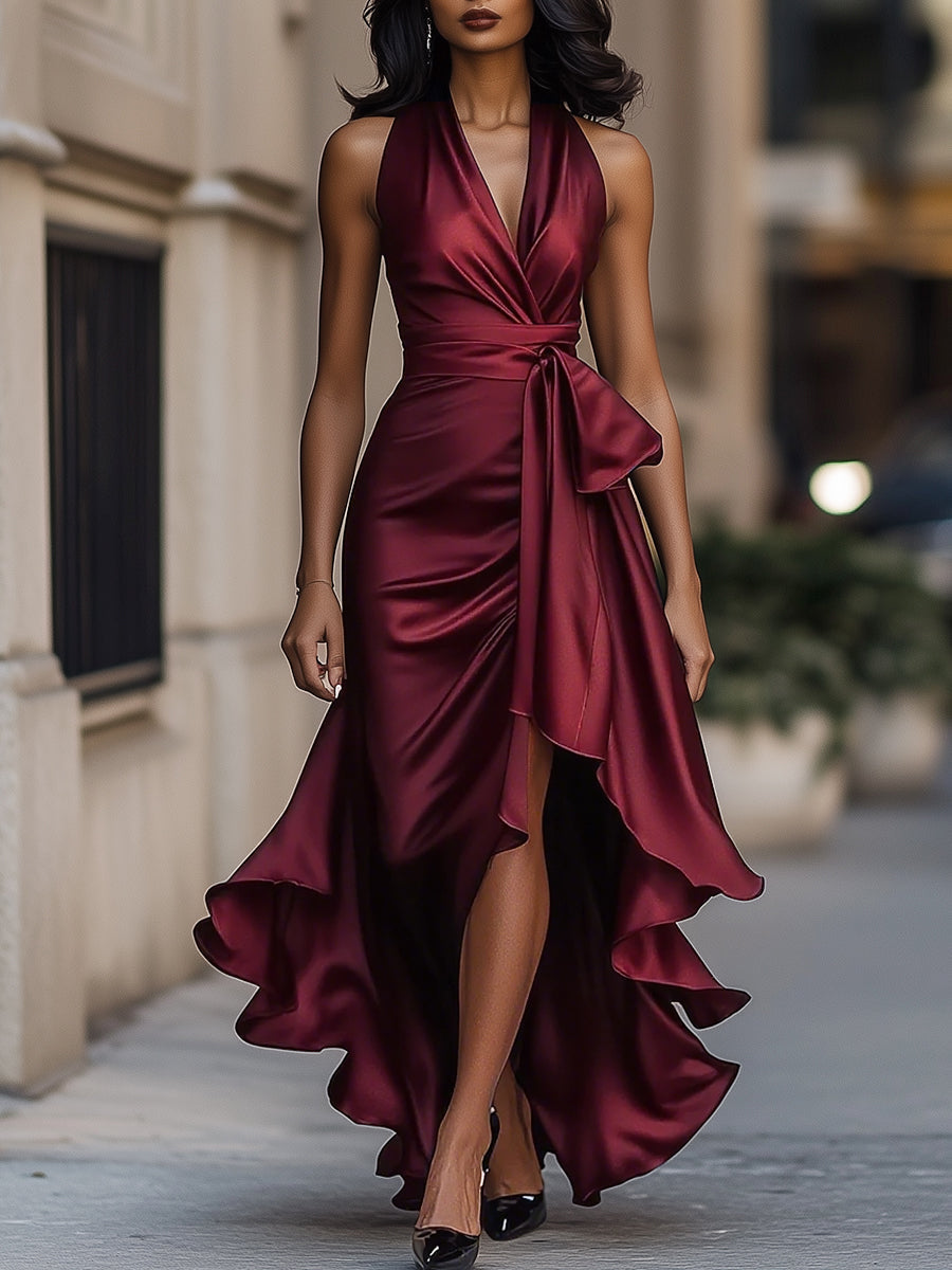 Stephanie | Dramatisches Satin-Maxikleid