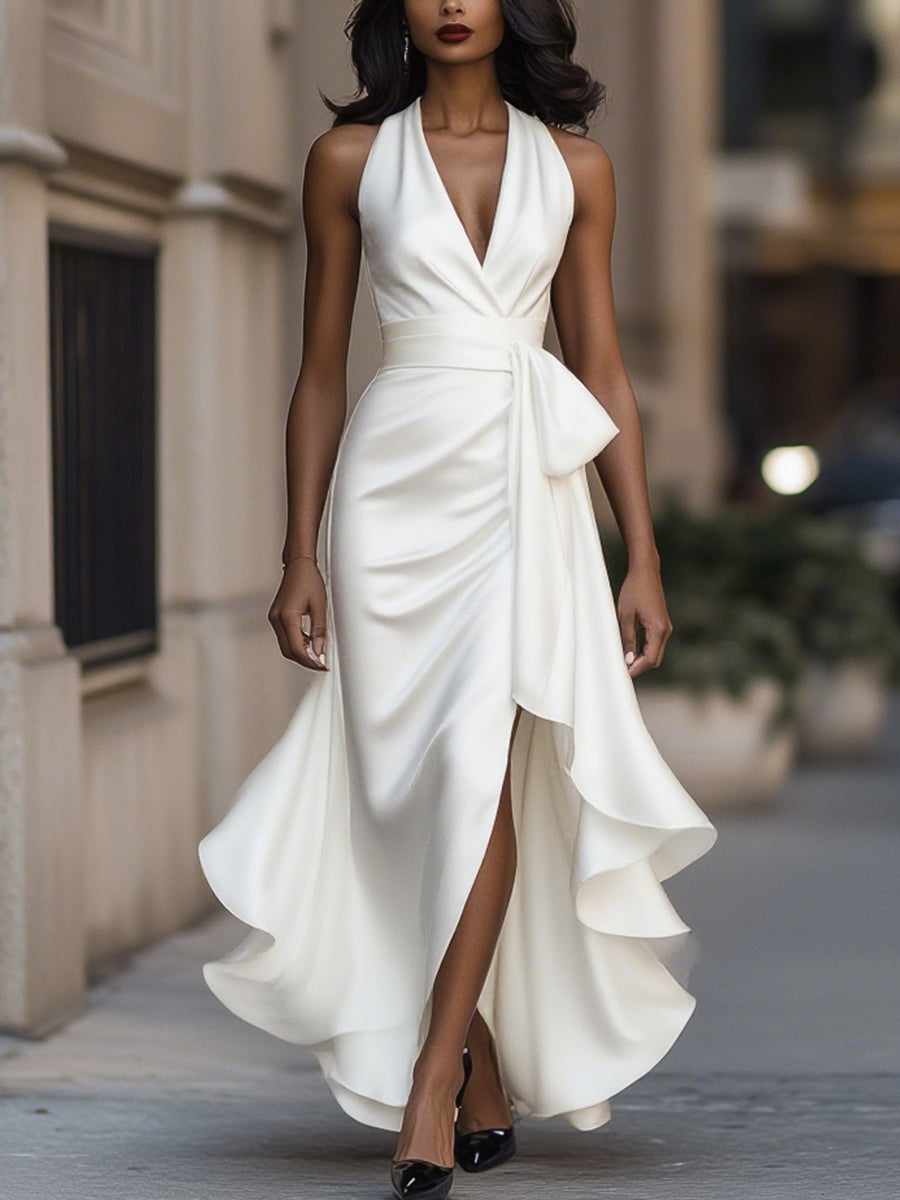 Stephanie | Dramatisches Satin-Maxikleid
