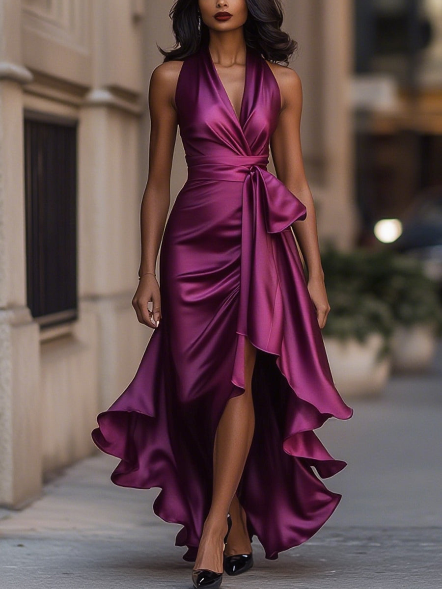 Stephanie | Dramatisches Satin-Maxikleid