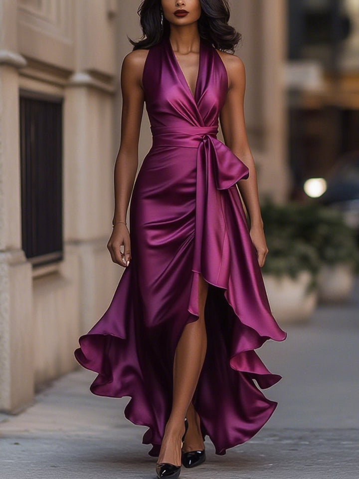 Stephanie | Dramatisches Satin-Maxikleid