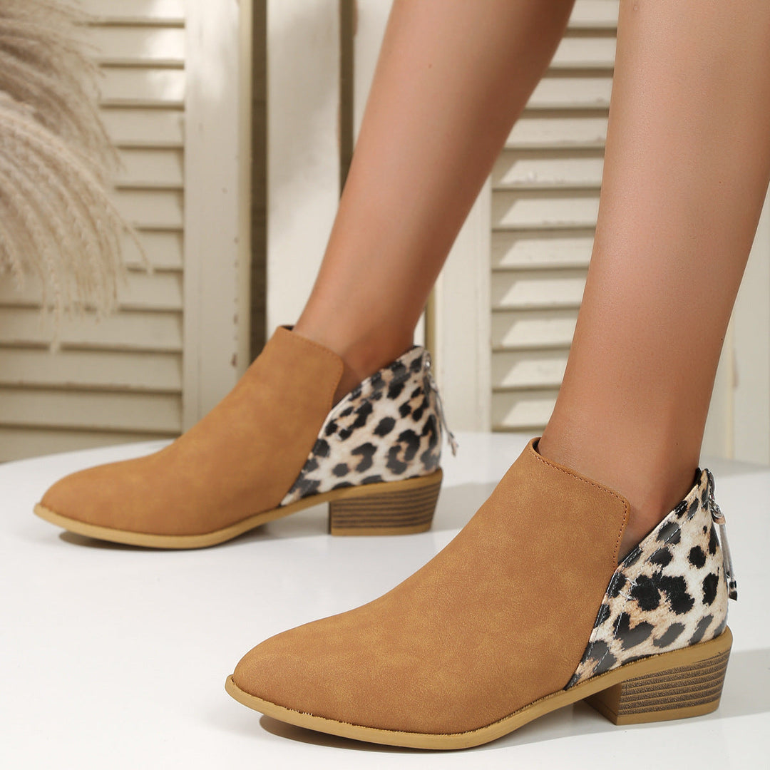 Stiefel Damen mit Animal-Print und Blockabsatz