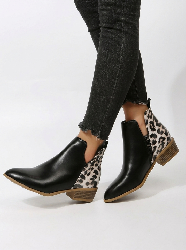 Stiefel Damen mit Animal-Print und Blockabsatz
