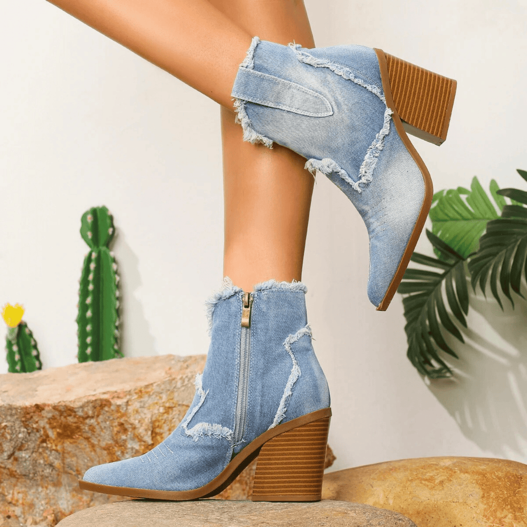 Stiefeletten Damen mit Blockabsatz und Seitlichem Reißverschluss