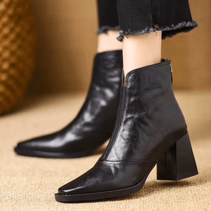 Stiefeletten Damen mit Frontreißverschluss und Quadratischer Kappe