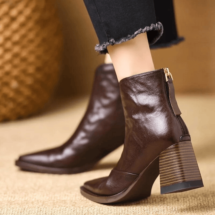 Stiefeletten Damen mit Frontreißverschluss und Quadratischer Kappe