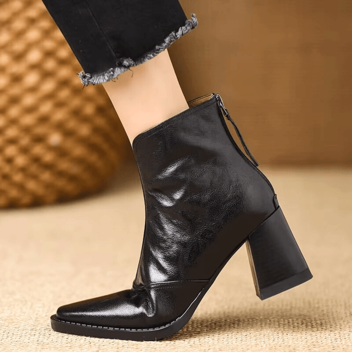 Stiefeletten Damen mit Frontreißverschluss und Quadratischer Kappe