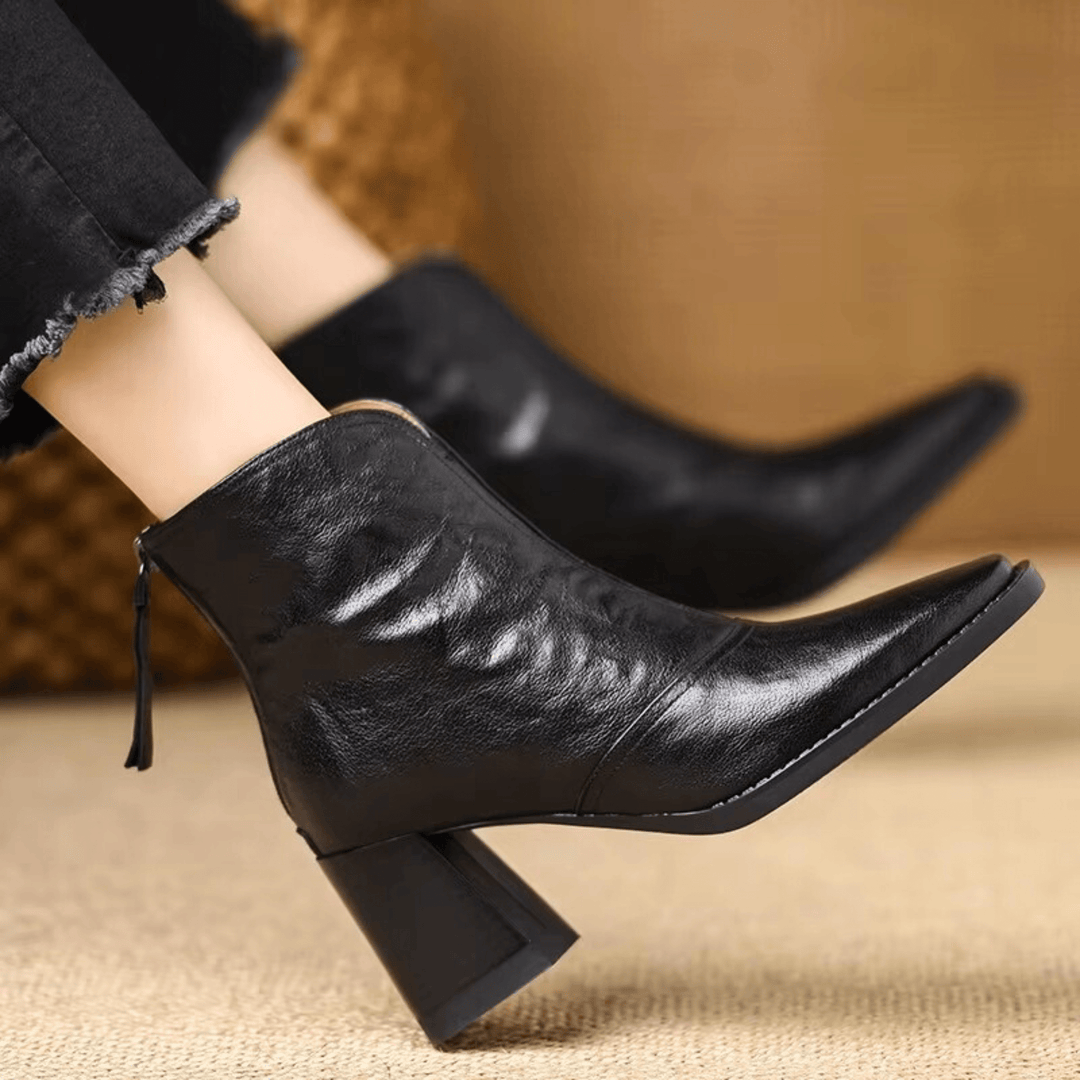 Stiefeletten Damen mit Frontreißverschluss und Quadratischer Kappe