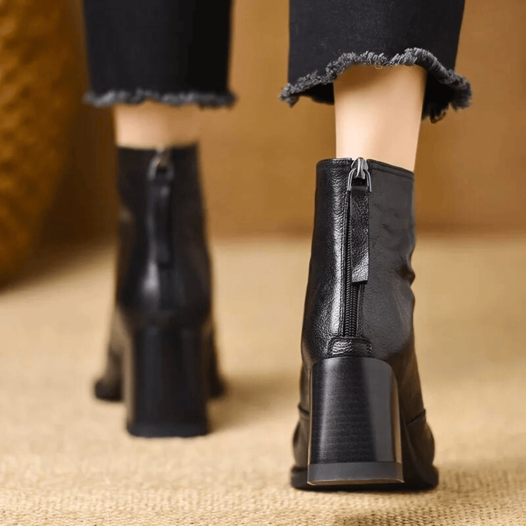 Stiefeletten Damen mit Frontreißverschluss und Quadratischer Kappe