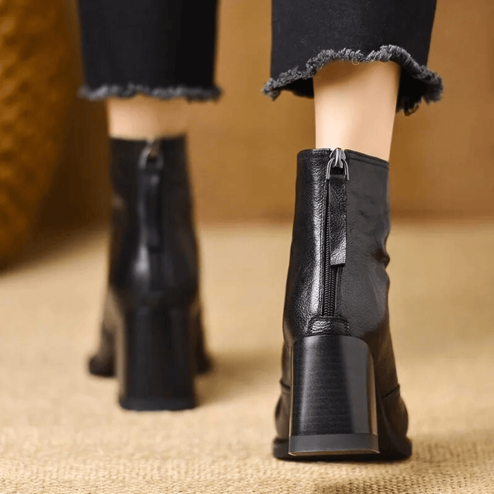Stiefeletten Damen mit Frontreißverschluss und Quadratischer Kappe