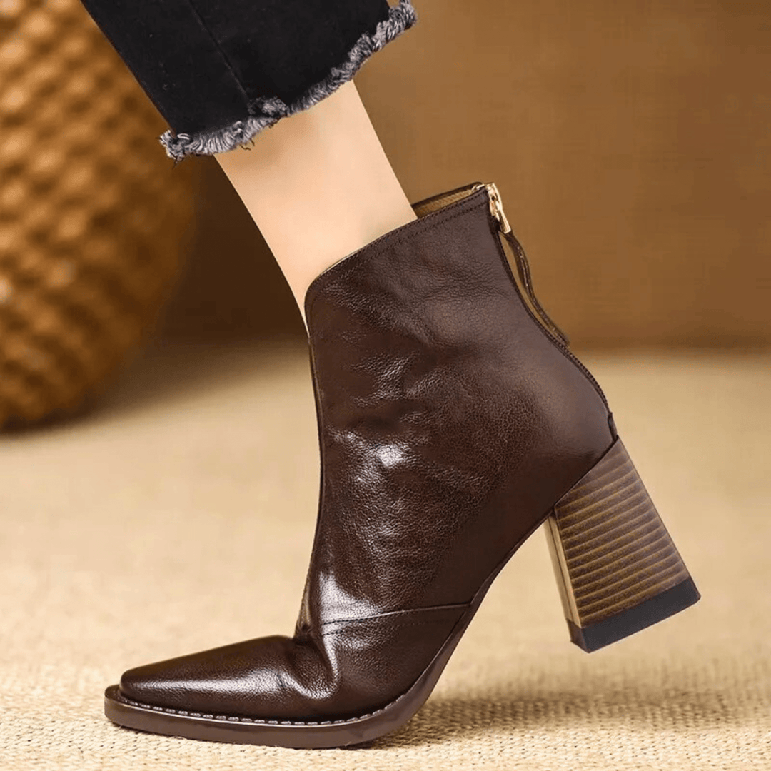 Stiefeletten Damen mit Frontreißverschluss und Quadratischer Kappe