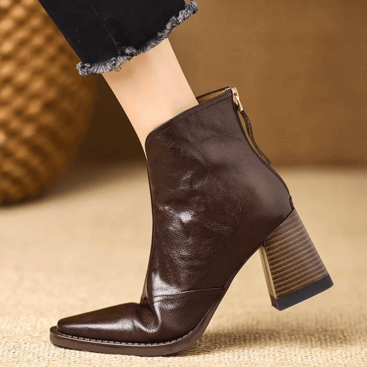 Stiefeletten Damen mit Frontreißverschluss und Quadratischer Kappe