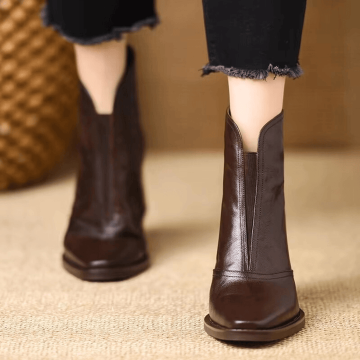 Stiefeletten Damen mit Frontreißverschluss und Quadratischer Kappe