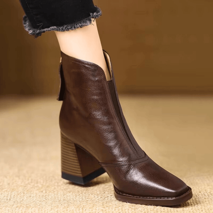Stiefeletten Damen mit Frontreißverschluss und Quadratischer Kappe