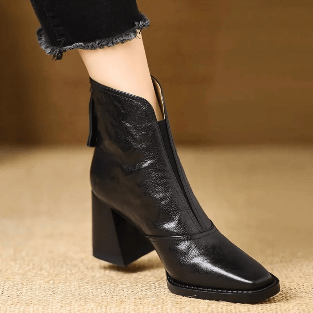 Stiefeletten Damen mit Frontreißverschluss und Quadratischer Kappe