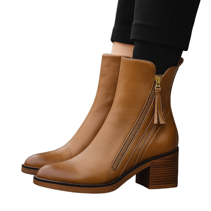 Stiefeletten Damen mit Glattem Schaft und Blockabsatz