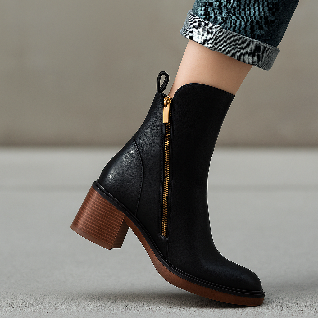 Stiefeletten Damen mit Glattem Schaft und Blockabsatz