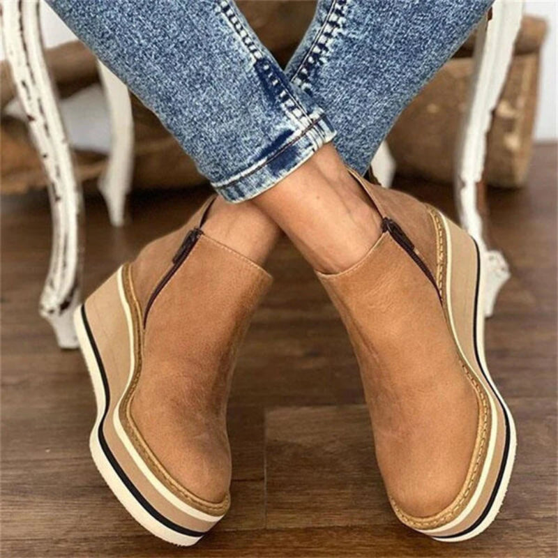 Stiefeletten Damen mit Keilabsatz und Rundem Schnitt