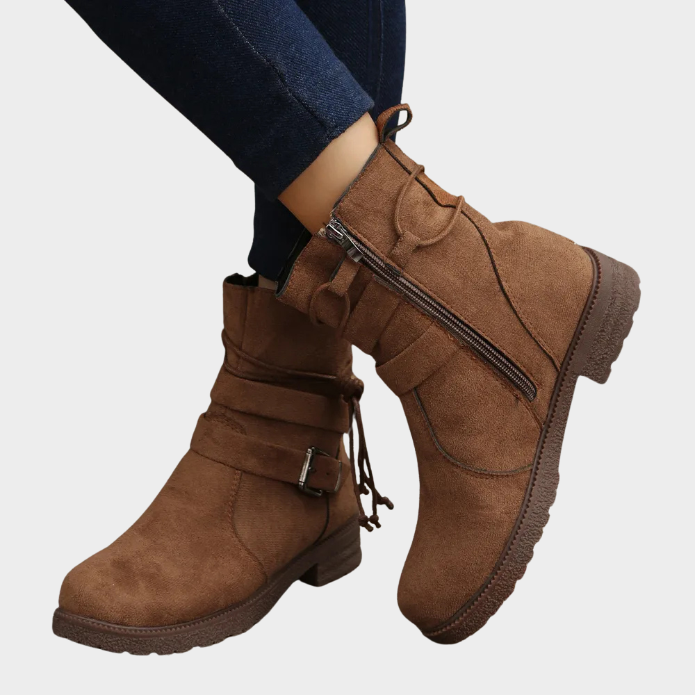 Stiefeletten Damen mit Niedrigem Absatz und Runder Kappe