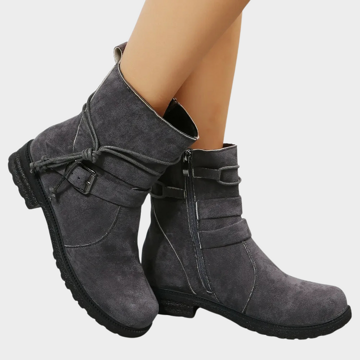 Stiefeletten Damen mit Niedrigem Absatz und Runder Kappe