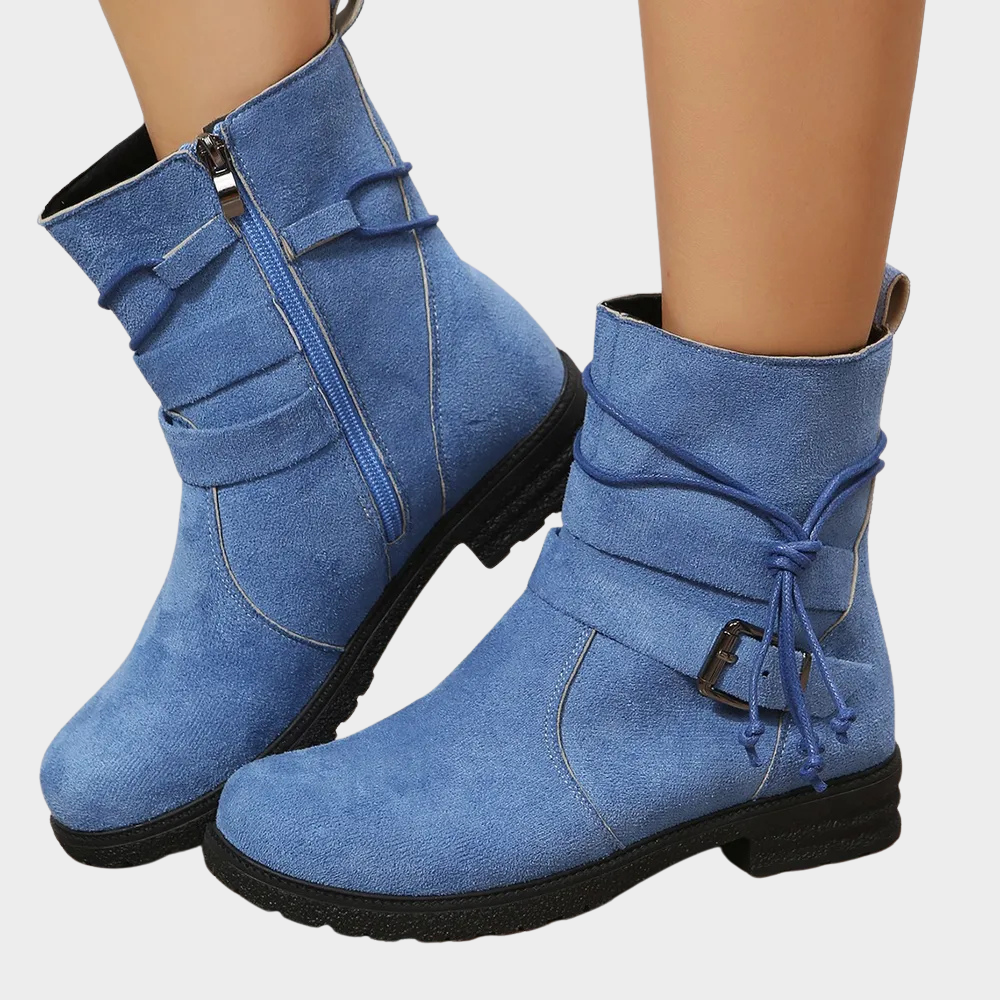 Stiefeletten Damen mit Niedrigem Absatz und Runder Kappe