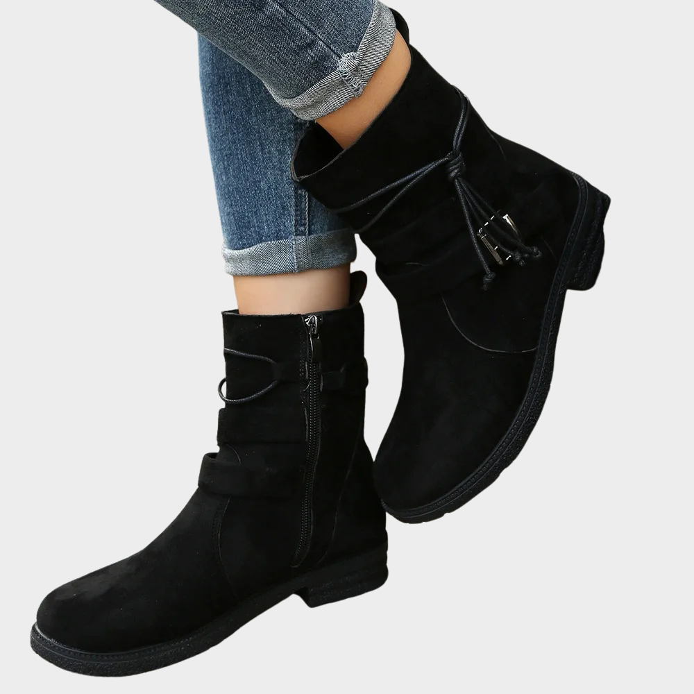 Stiefeletten Damen mit Niedrigem Absatz und Runder Kappe