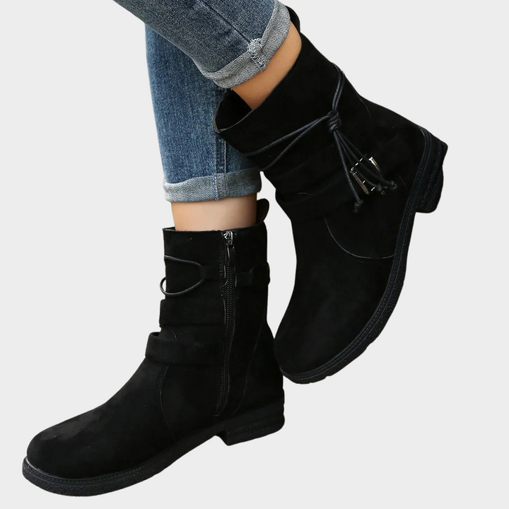 Stiefeletten Damen mit Niedrigem Absatz und Runder Kappe