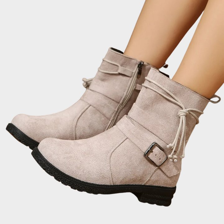 Stiefeletten Damen mit Niedrigem Absatz und Runder Kappe