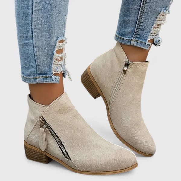 Stiefeletten Damen mit Niedrigem Blockabsatz und Reißverschluss