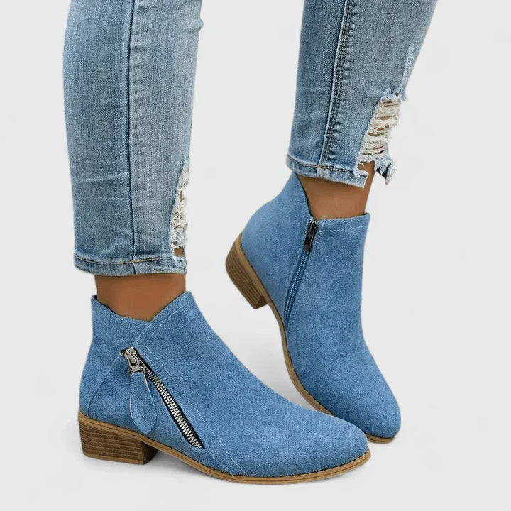 Stiefeletten Damen mit Niedrigem Blockabsatz und Reißverschluss