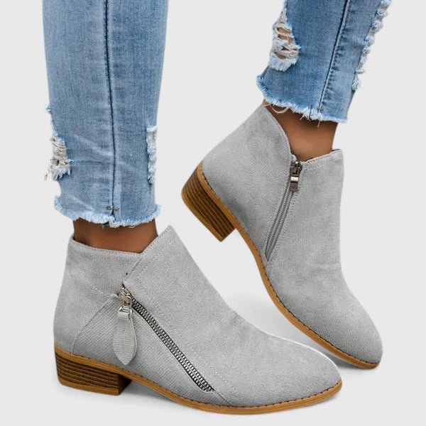 Stiefeletten Damen mit Niedrigem Blockabsatz und Reißverschluss