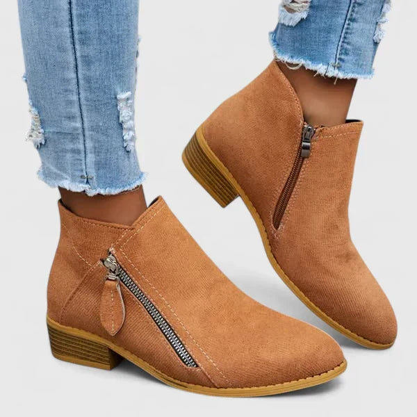 Stiefeletten Damen mit Niedrigem Blockabsatz und Reißverschluss