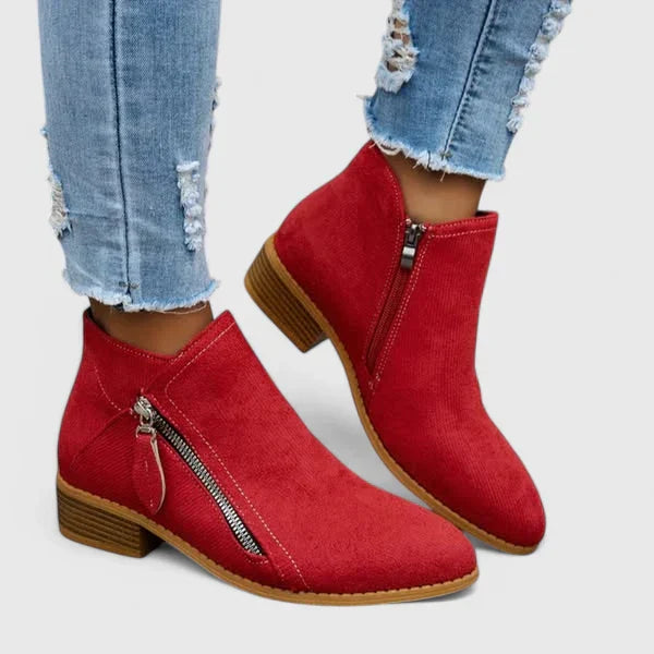 Stiefeletten Damen mit Niedrigem Blockabsatz und Reißverschluss