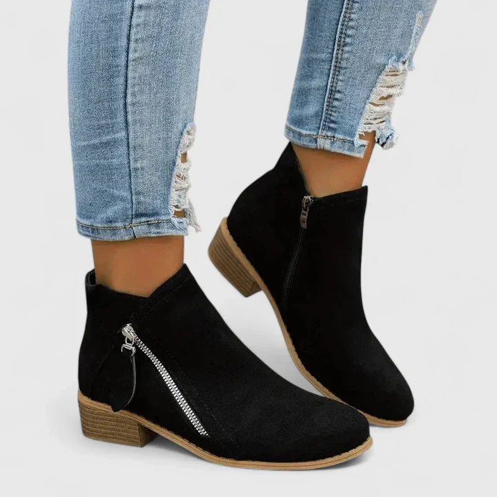 Stiefeletten Damen mit Niedrigem Blockabsatz und Reißverschluss