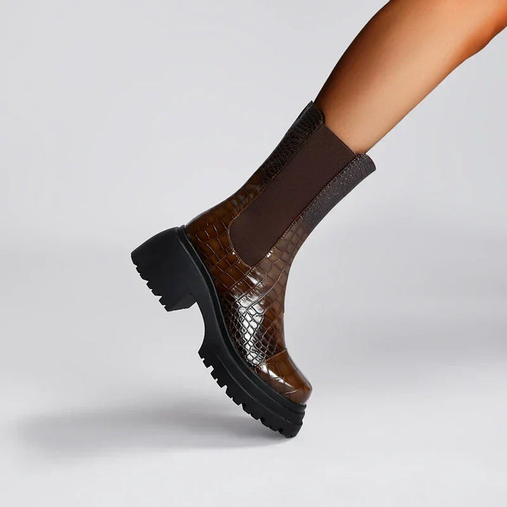 Stiefeletten Damen mit Profilsohle und Elastischen Seiteneinsätzen