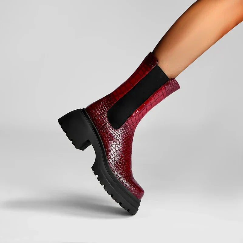 Stiefeletten Damen mit Profilsohle und Elastischen Seiteneinsätzen